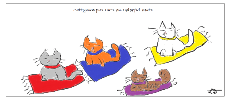 Cattywampus Cats on Colorful Mats.2