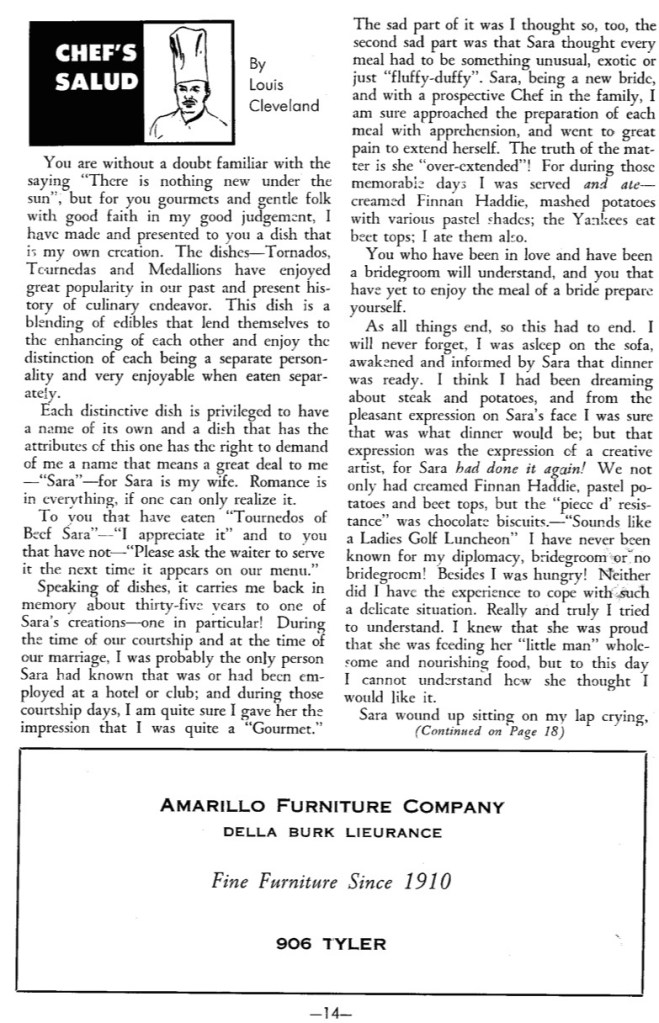 Louis writes about Sara's cooking skills